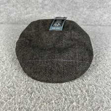 M&S By Moon Flat Cap Mens Large Grey Wool Herringbone Hat Padded 7 1/4-7 3/8