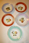 4 Vintage Scalloped Edge Porcelain Salad Plate fruit design Orange Purple Blue — photo 1