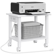 2 Tier Printer Stand, White, PS01BW001, Outlets, USB, Wheels, Under Desk