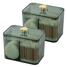 Qtip Holder Dispenser 3-Section Clear Bathroom Organizer Jar 3 Grids Cotton S...