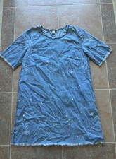 Forever 21 Jean Denim Dress Raw Hem Paint Speckles Short Sleeve size: M