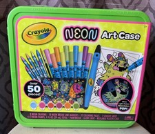 Crayola Neon Art Case New 50 Pieces Crayons Markers Paints Glow Light