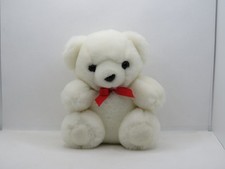 Vintage Oshko International Plush Teddy Bear Small White 6" Red Ribbon Bow