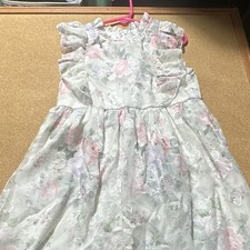 Girls Size 6 White Pink Floral Midi Dress Square Neck Ruffle Zip Back 45
