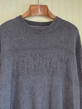 Woolrich Sweater Mens 2XL Charcoal Deer Wildlife Knit Crewneck Pullover