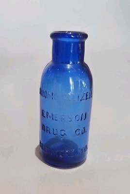 VINTAGE COBALT BLUE MEDICINE BOTTLE BROMO-SELTZER   EMERSON CO BALTIMORE MD