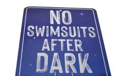 Lone Star Art Metal Sign No Swimsuits After Dark 8x12 Funny Hot Tub Pool Decor