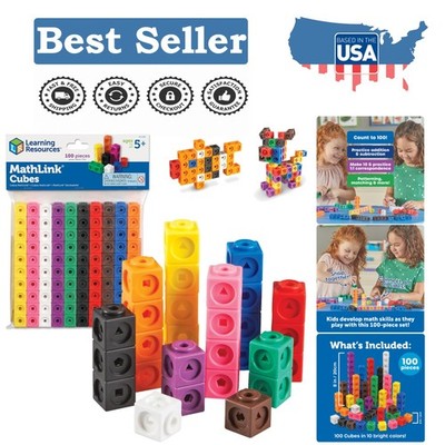100 Multicolor MathLink Cubes - Hands-On STEM Toys for Early Math Skills