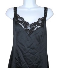 Vintage Olga Black Lace Trim Nylon Camisole Tank Top Style 925 Size L Made In US