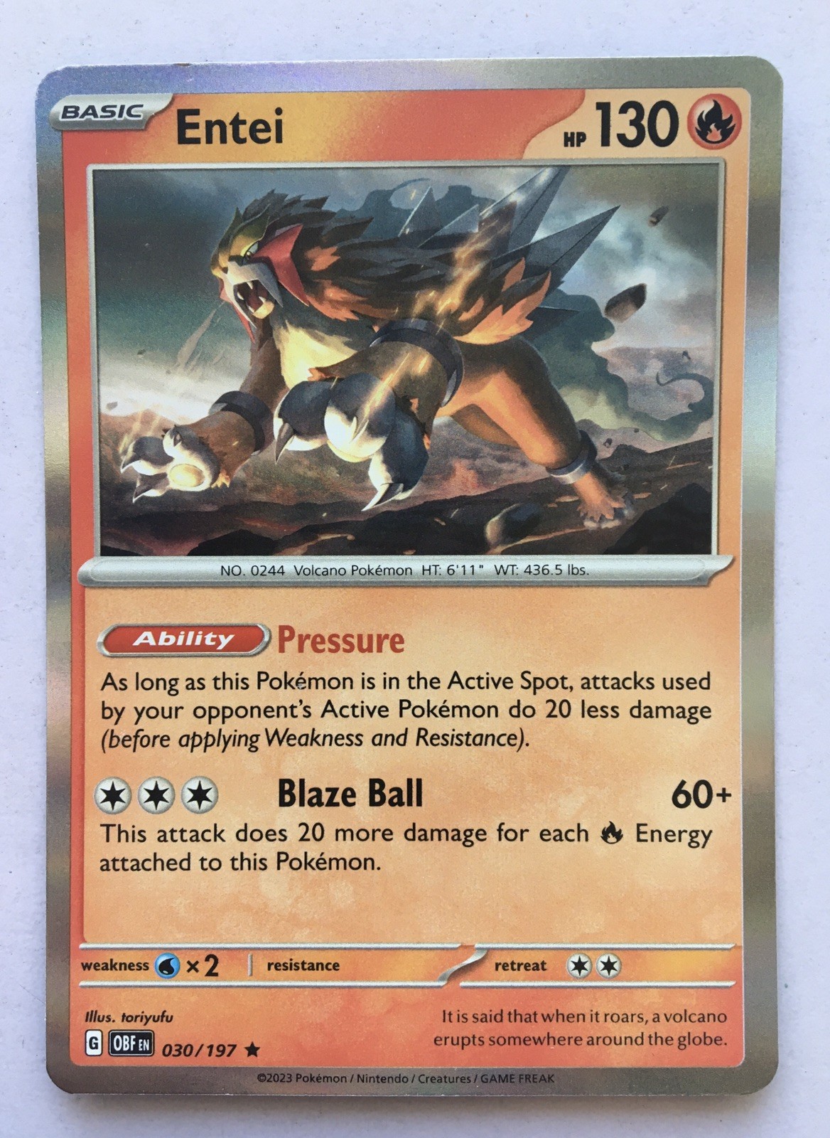Entei 030/197 SV03: Obsidian Flames Holo LP-NM