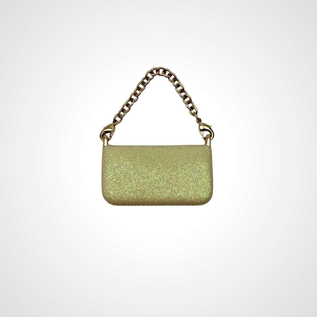 FENDI Mamma Baguette Mini Bag Charm Glitter Green Gold Rare Authentic thumbnail 3