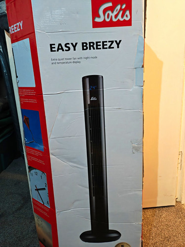 Solis Easy Breezy Tower Fan Black with Remote, Night Mode & Temperature Display
