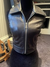Bebe Black Leather Cropped Zippered Vest Wome...