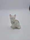 Fenton Satin Glass Hand Painted Cat Figurine With Roses