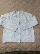 UNIQLO Kids Cardigan Sz 140 Blue Knit Sweater Woman's Extra Small full Button-up