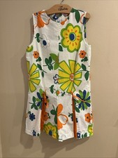 1960 s Flower Power White Floral Dress/Shorts Girl s Sz 12