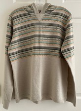 Woolrich Hooded Fair Isle Wool Blend Sweater Large British Tan Preppy Boho