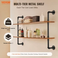 VEVOR Industrial Pipe Shelf,2 Tier 48x 9.84in,Wall-Mount Floating Rustic Wood Sh