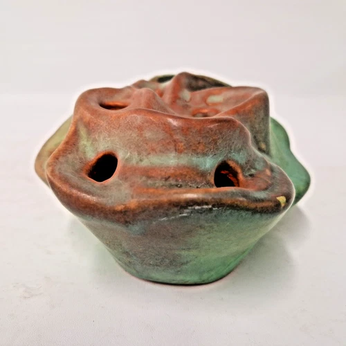 Weller Pottery Marvo Silvertone Flower Frog – Mottled Glaze 1930s