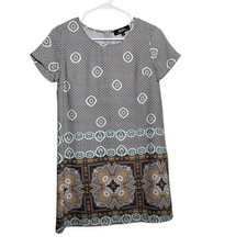 Lulu's Dress Women's XS Shift Casual Geometric Short Sleeve Mini Round Neck Tee