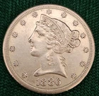 1886 Liberty Head Half Eagle, Five ($5) Dollar Gold Coin, San Francisco