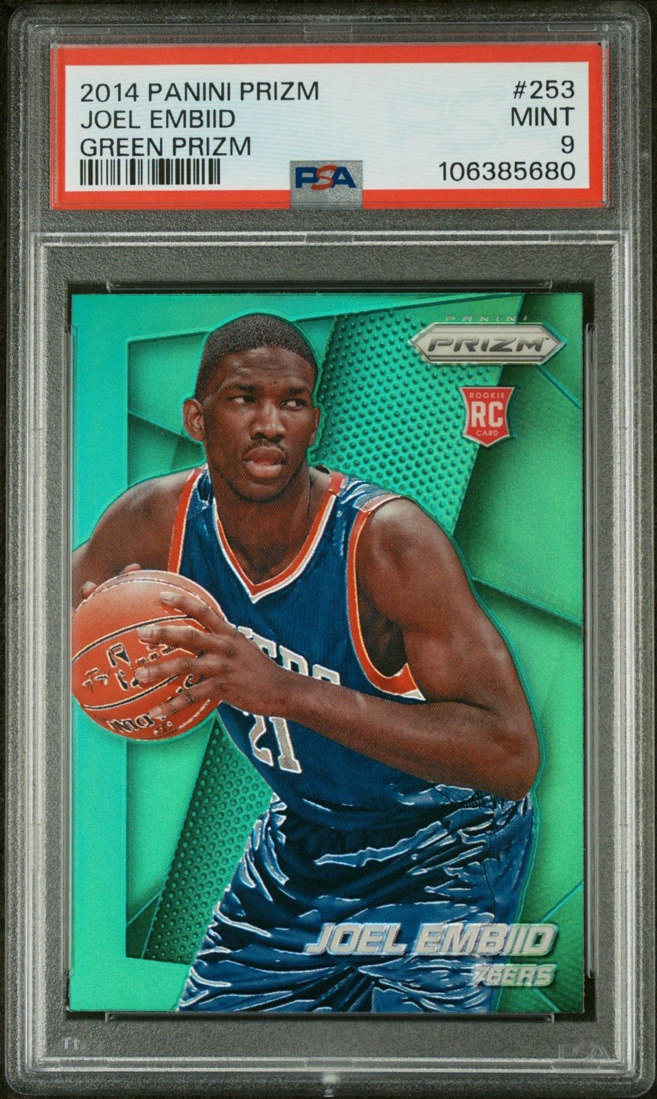 2014 PANINI PRIZM GREEN PRIZM 🔥 #253 JOEL EMBIID ROOKIE RC PSA 9 🔥 NEW SLAB