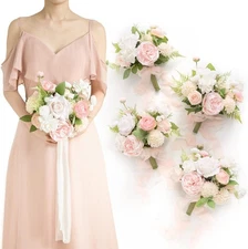 Ling’s Moment Bridesmaid Bouquet Set 4 7” Blush Cream Wedding Flowers NIB New