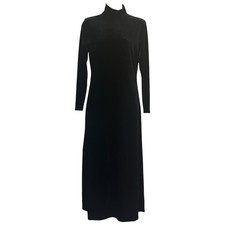 Vintage 90s Velvet Maxi Dress Mock Neck Long Sleeve Size 1/2 Black Formal Gown 