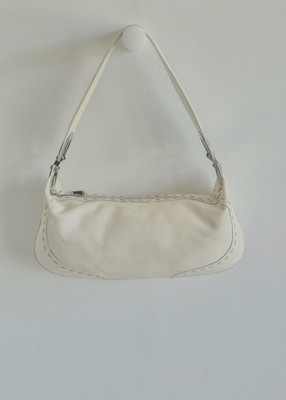 Escada Eluna Ivory Pebbled Leather Hobo Bag W/Logo Hardware Handmade in Italy 