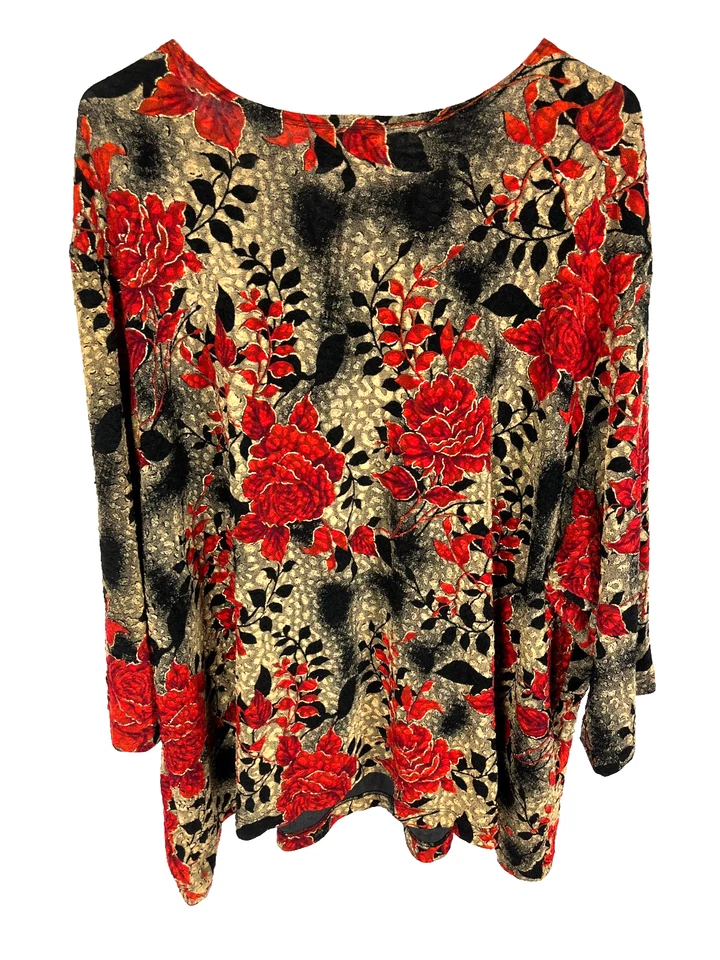 Maggie Barnes 4X Textured Rose Blouse Metallic Detail Scoop Neck Top Artsy - Image 4 of 4