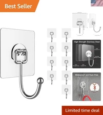 Large Heavy-Duty Adhesive Wall Hooks, 10 Pack