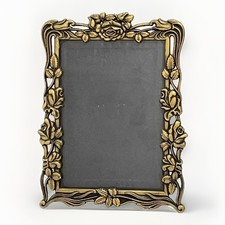 Vintage Gold Metal 5x7  Roses Picture Frame Scrolled Design Free Standing Korea