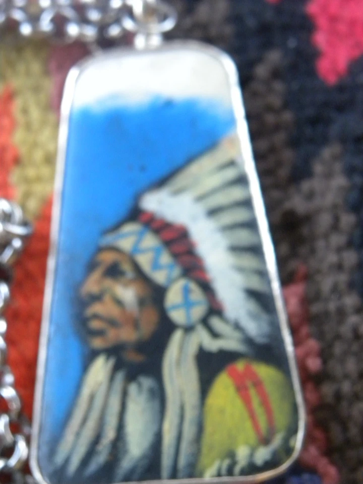 COLLAR Y CADENA COREEN CORDOVA JEFE INDIO ESTERLINA COLGANTE Foto 3 de 4