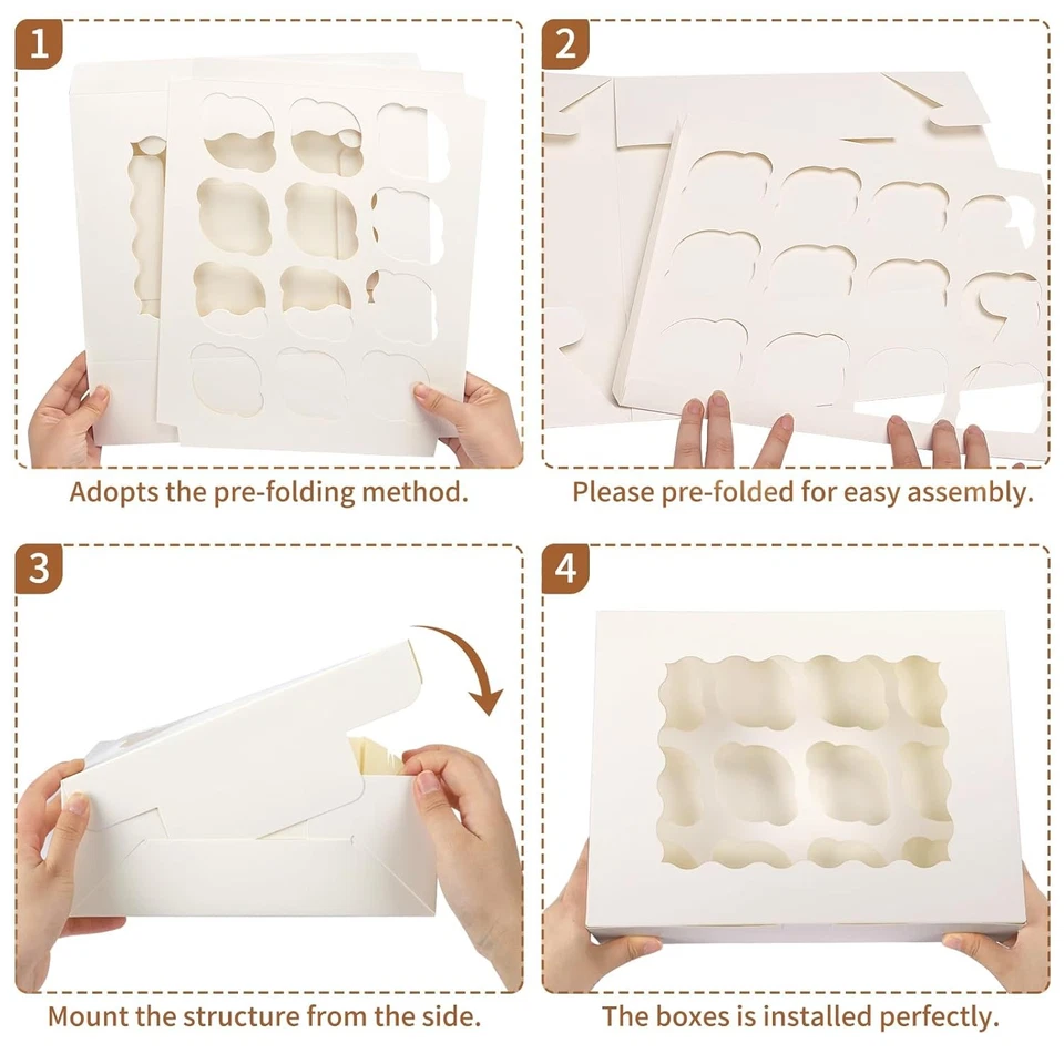 20pcs 13x10x3.5 Inch White Cupcake Boxes with Windows, Inserts for Muffins - Image 3 of 4