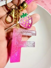 Handmade Resin Initial Keychain Letter F Glitter Personalized Gift