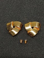 Gold Tone Triangle Knot Earrings Post Back Sculptural Fold 1" 1980s Statement