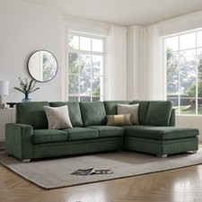 5 Seater Right Hand Corner Green Sofa Jumbo Cord Elegant Comfy L Shape Sofa