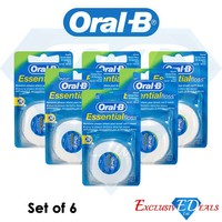 (6 PACK) Oral-B Essential Waxed Mint Dental Floss 50m Shred Resistant UK