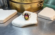 Genuine 925 Sterling Silver Created Watermelon Tourmaline Gemstone Ring