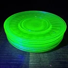 Set of 7 Anchor Hocking Green Uranium Glass Block Optic 7” Salad Plates UV Glow