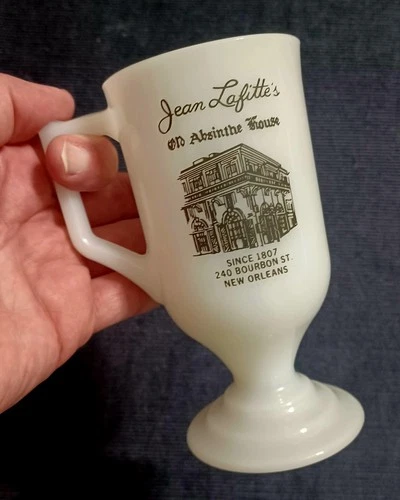Vintage JEAN LAFITTE'S OLD ABSINTHE HOUSE Milk Glass Cup Bourbon St. New Orleans