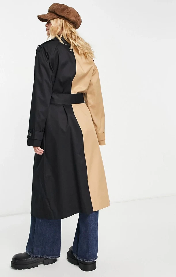 ASOS DESIGN Womens Half And Half Trench Coat In Black And Stone RRP £70 - Image 2 of 4