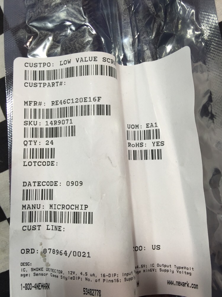 Lot Of 24, MICROCHIP RE46C120E16F, Smoke Detector Sensor, CMOS, 4.5 V #X19