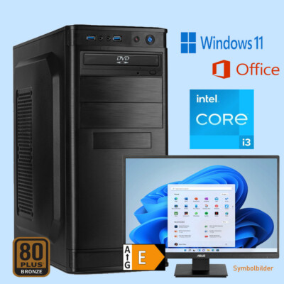 Homeoffice PC Intel i3 14100 16GB DDR4 1000 GB SSD 3TB HDD Win 11 Office Monitor
