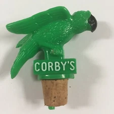 Corby's Green Bird Parrot Liquor Whiskey Bar Bottle Pourer Cork Stopper Plastic