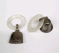 2 Vintage Sterling Silver Faux Mother of Pearl Bell Baby Teething Rattle