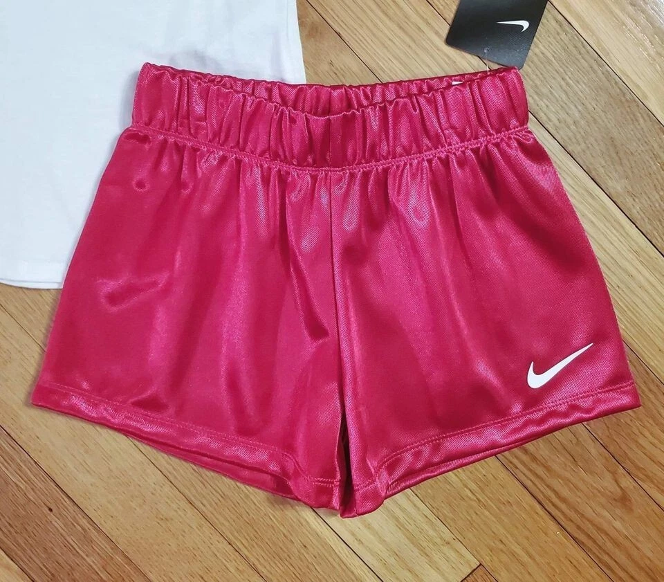 NEW Nike Little Girl Hearts Tee & Satin Short Set, White/Raspberry Pink (sz 4) - Image 4 of 4