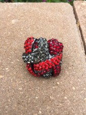 Black Red Crystal Rhinestone Jewel Woven Cocktail Stretch Ring