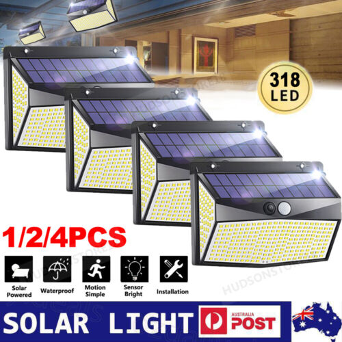 1-4PCS 318 LED Solar Powered Motion Sensor Light Garden Outdoor Security Lights - Picture 1 of 16