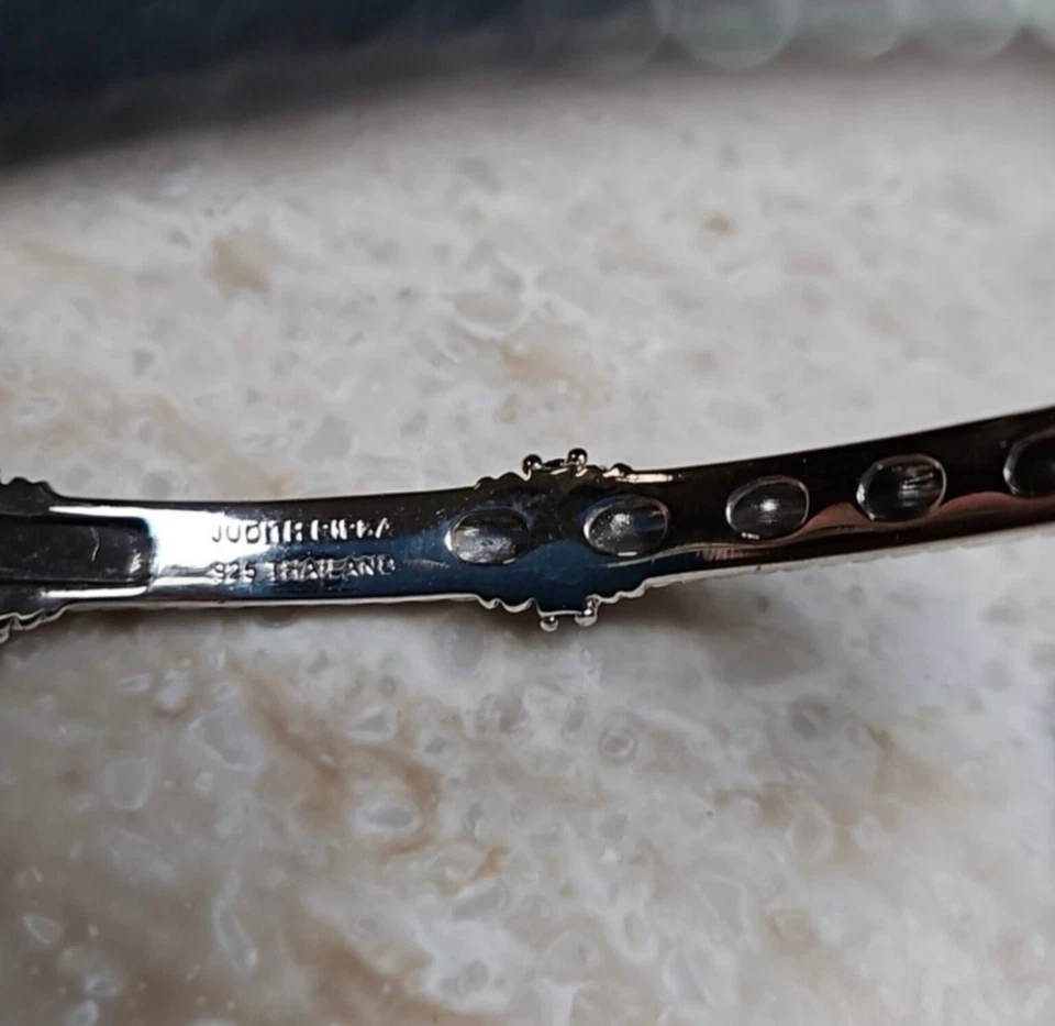 Judith Ripka 925 Silver & Sapphire Hinged Bangle Sm-Md - Image 2 of 4